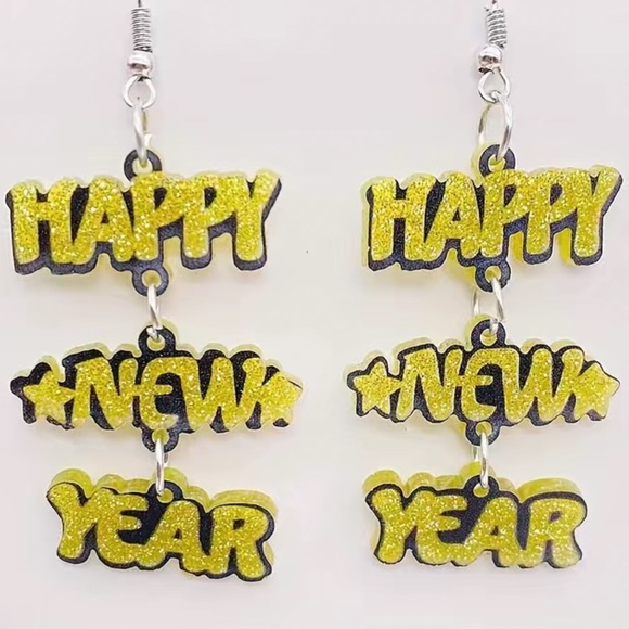Happy New Year Acrylic Earrings - Picture 1 of 4